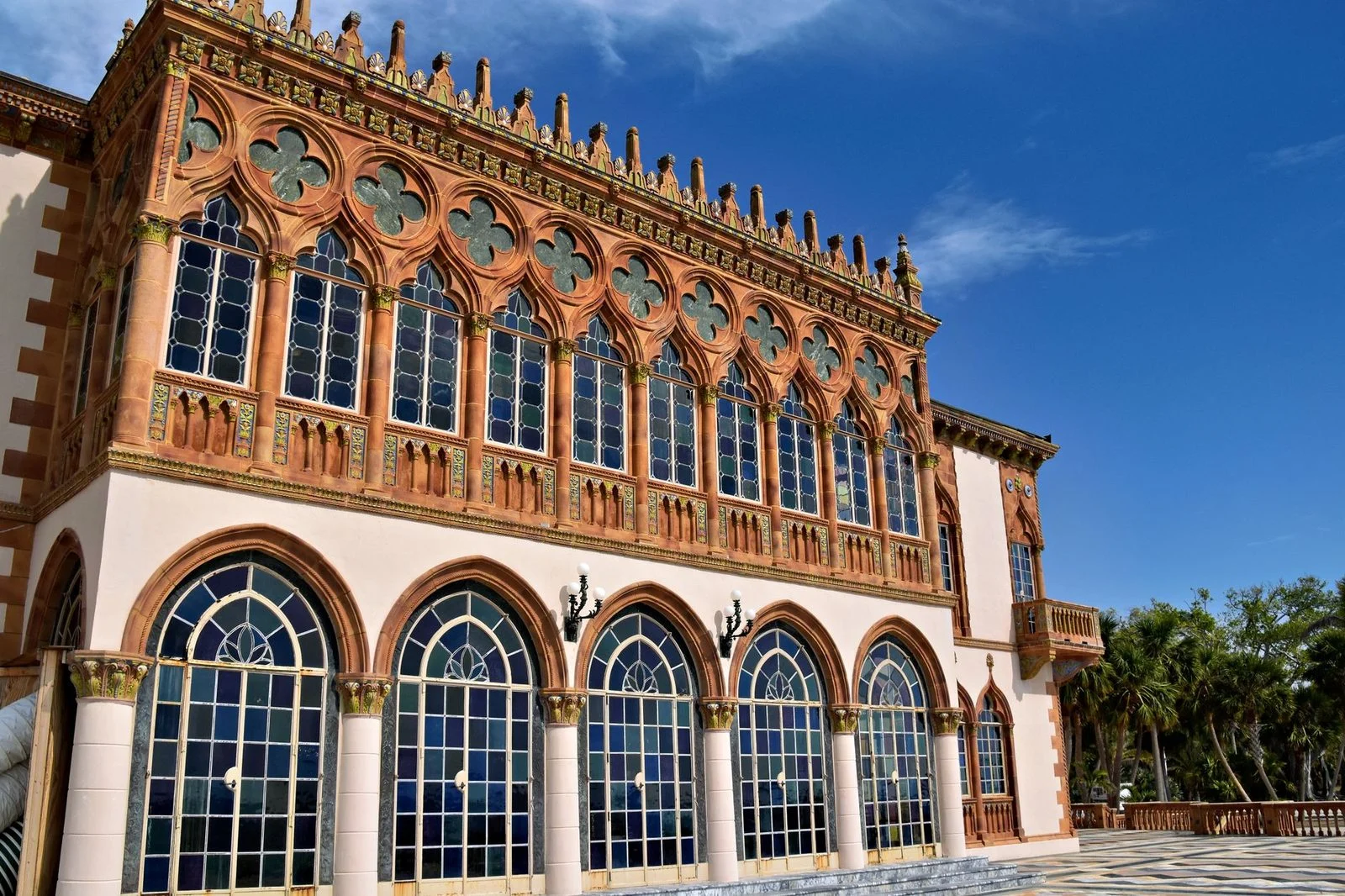 Ca' d'Zan mansion in Sarasota, Florida, with its Venetian Gothic facade and historic architecture.