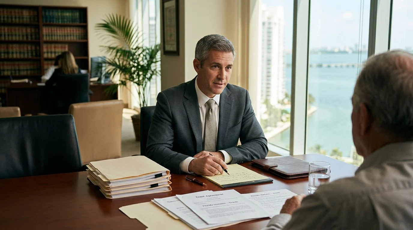 Legal documents, a gavel, and law books arranged on a wooden desk in an office setting.