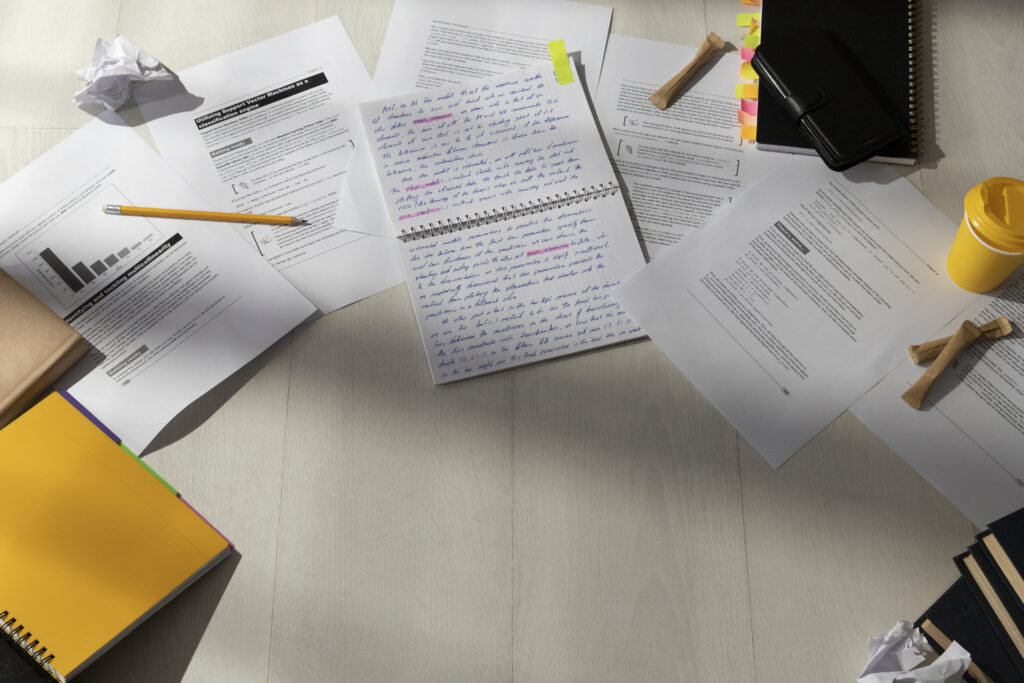 Organized estate planning documents and handwritten notes on a desk, symbolizing legal preparation for probate and wills in Florida