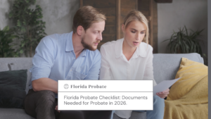 Documents Needed for Probate - Estate Planning & Probate Attorneys - Estate Planning & Probate Attorneys Couple sitting on a gray sofa reviewing Florida probate documents at home.